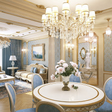 Дизайн интерьера гостиной в классическом стиле. вид 1.